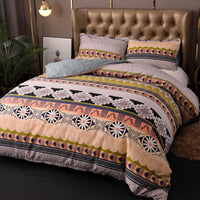 HKM-947091 Bohemian Ethnic Style Three-Piece Bedding Set – Floral Design, Twin to King Sizes Available