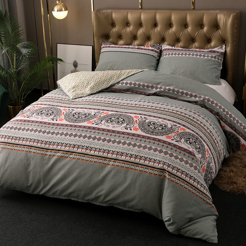 HKM-947091 Bohemian Ethnic Style Three-Piece Bedding Set – Floral Design, Twin to King Sizes Available