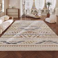 HKM-947411 Geometric Pattern Polyester Fiber Artificial Cashmere Carpet in Persian Gulf Colors