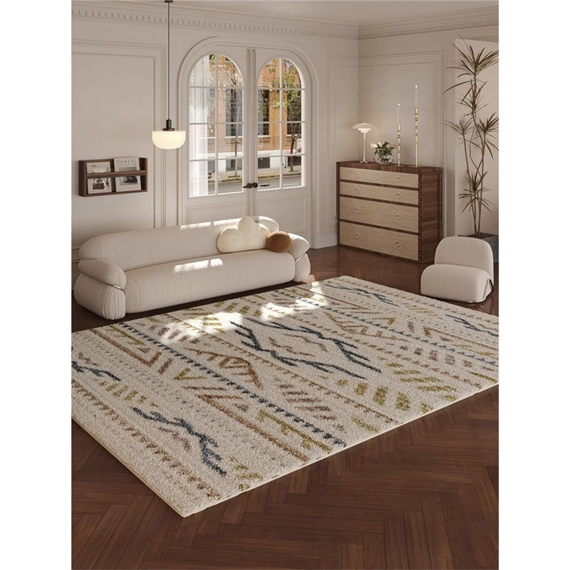 HKM-947411 Geometric Pattern Polyester Fiber Artificial Cashmere Carpet in Persian Gulf Colors