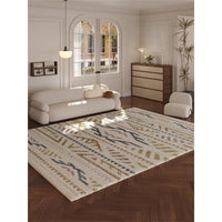 HKM-947411 Geometric Pattern Polyester Fiber Artificial Cashmere Carpet in Persian Gulf Colors