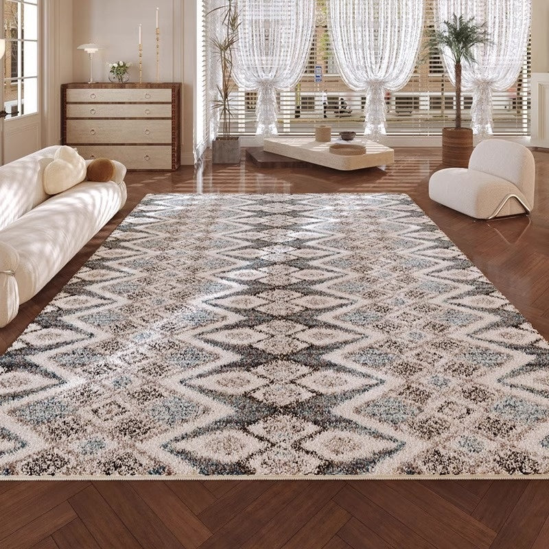 HKM-947411 Geometric Pattern Polyester Fiber Artificial Cashmere Carpet in Persian Gulf Colors