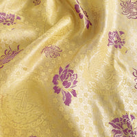 HKM-947603 Handmade Yellow Nylon Satin Fabric for DIY Projects - 90cm Wide Brocade for Clothing, Decor, and Accessories