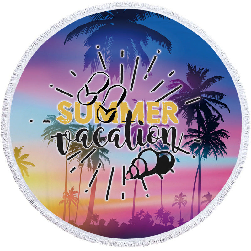 HKM-947603 Round Microfiber Beach Towel - Flower Design, 150cm