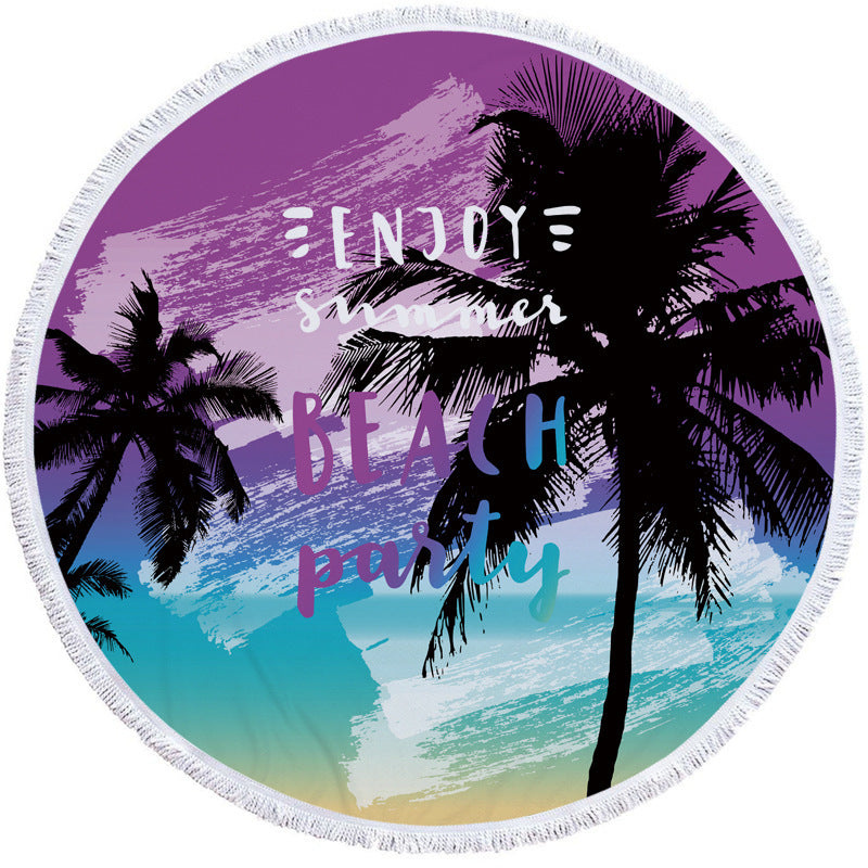 HKM-947603 Round Microfiber Beach Towel - Flower Design, 150cm