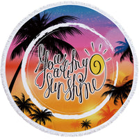HKM-947603 Round Microfiber Beach Towel - Flower Design, 150cm