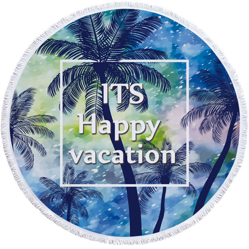 HKM-947603 Round Microfiber Beach Towel - Flower Design, 150cm
