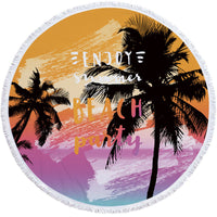 HKM-947603 Round Microfiber Beach Towel - Flower Design, 150cm