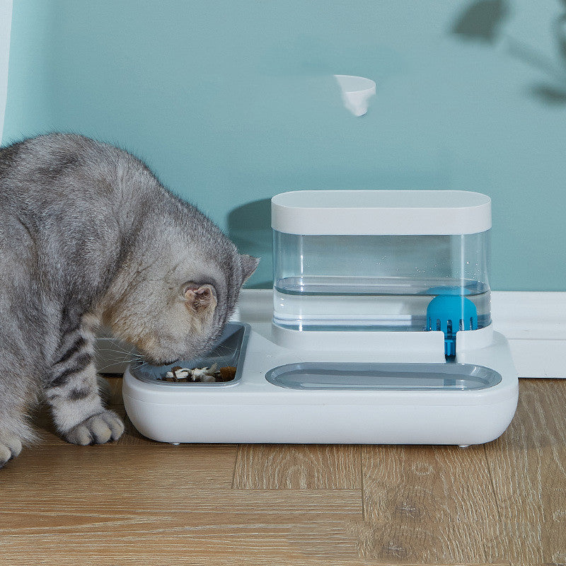HKM-947795 Automatic Cat Drinking Fountain with Dual Feeding Bowls – 1500ml Capacity in Starry Sky Blue and Snow Mountain White