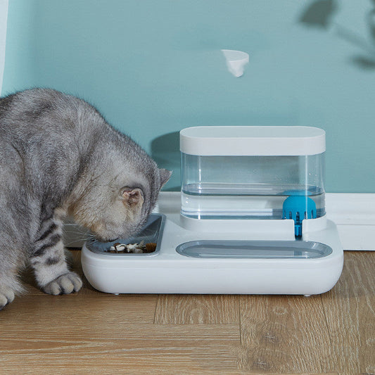 HKM-947795 Automatic Cat Drinking Fountain with Dual Feeding Bowls – 1500ml Capacity in Starry Sky Blue and Snow Mountain White