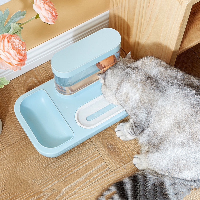 HKM-947795 Automatic Cat Drinking Fountain with Dual Feeding Bowls – 1500ml Capacity in Starry Sky Blue and Snow Mountain White