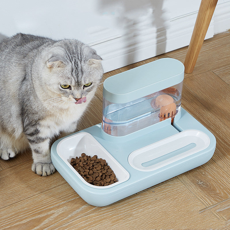 HKM-947795 Automatic Cat Drinking Fountain with Dual Feeding Bowls – 1500ml Capacity in Starry Sky Blue and Snow Mountain White