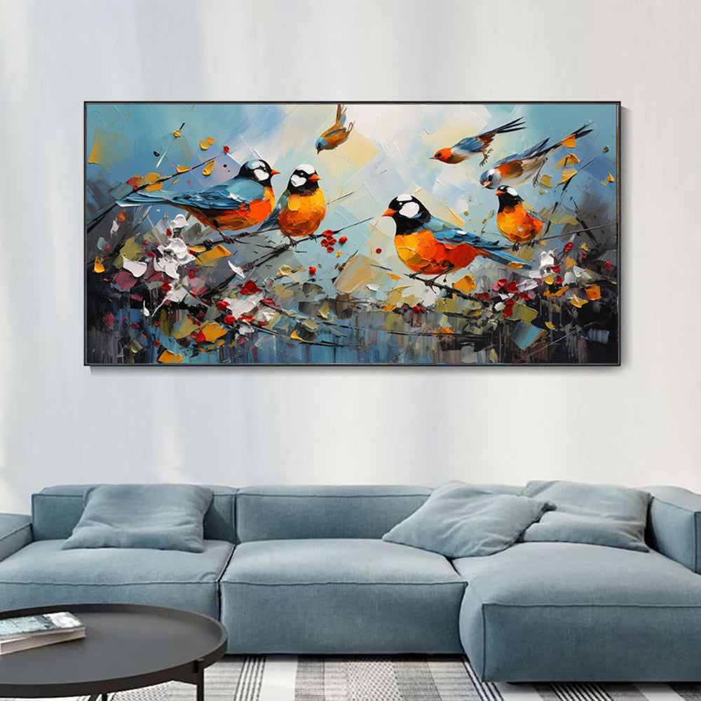 HKM-947859 Hand Painted Kawaii Magpie Oil Painting on Canvas for Modern Living Room Decor