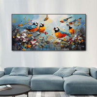 HKM-947859 Hand Painted Kawaii Magpie Oil Painting on Canvas for Modern Living Room Decor
