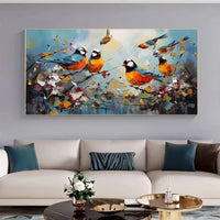 HKM-947859 Hand Painted Kawaii Magpie Oil Painting on Canvas for Modern Living Room Decor