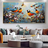 HKM-947859 Hand Painted Kawaii Magpie Oil Painting on Canvas for Modern Living Room Decor