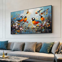 HKM-947859 Hand Painted Kawaii Magpie Oil Painting on Canvas for Modern Living Room Decor