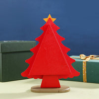 HKM-948051 Mini Wooden Christmas Tree Decorative Ornaments in Green and Red - 14x5.5x18.5CM