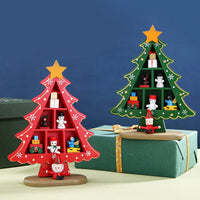 HKM-948051 Mini Wooden Christmas Tree Decorative Ornaments in Green and Red - 14x5.5x18.5CM