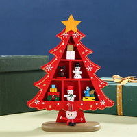 HKM-948051 Mini Wooden Christmas Tree Decorative Ornaments in Green and Red - 14x5.5x18.5CM