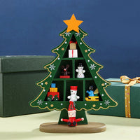 HKM-948051 Mini Wooden Christmas Tree Decorative Ornaments in Green and Red - 14x5.5x18.5CM