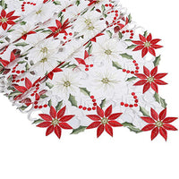HKM-948243 Embroidered Nordic Christmas Flower Table Runner - White and Red, 38cm x 175cm