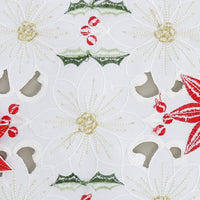 HKM-948243 Embroidered Nordic Christmas Flower Table Runner - White and Red, 38cm x 175cm