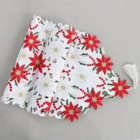 HKM-948243 Embroidered Nordic Christmas Flower Table Runner - White and Red, 38cm x 175cm