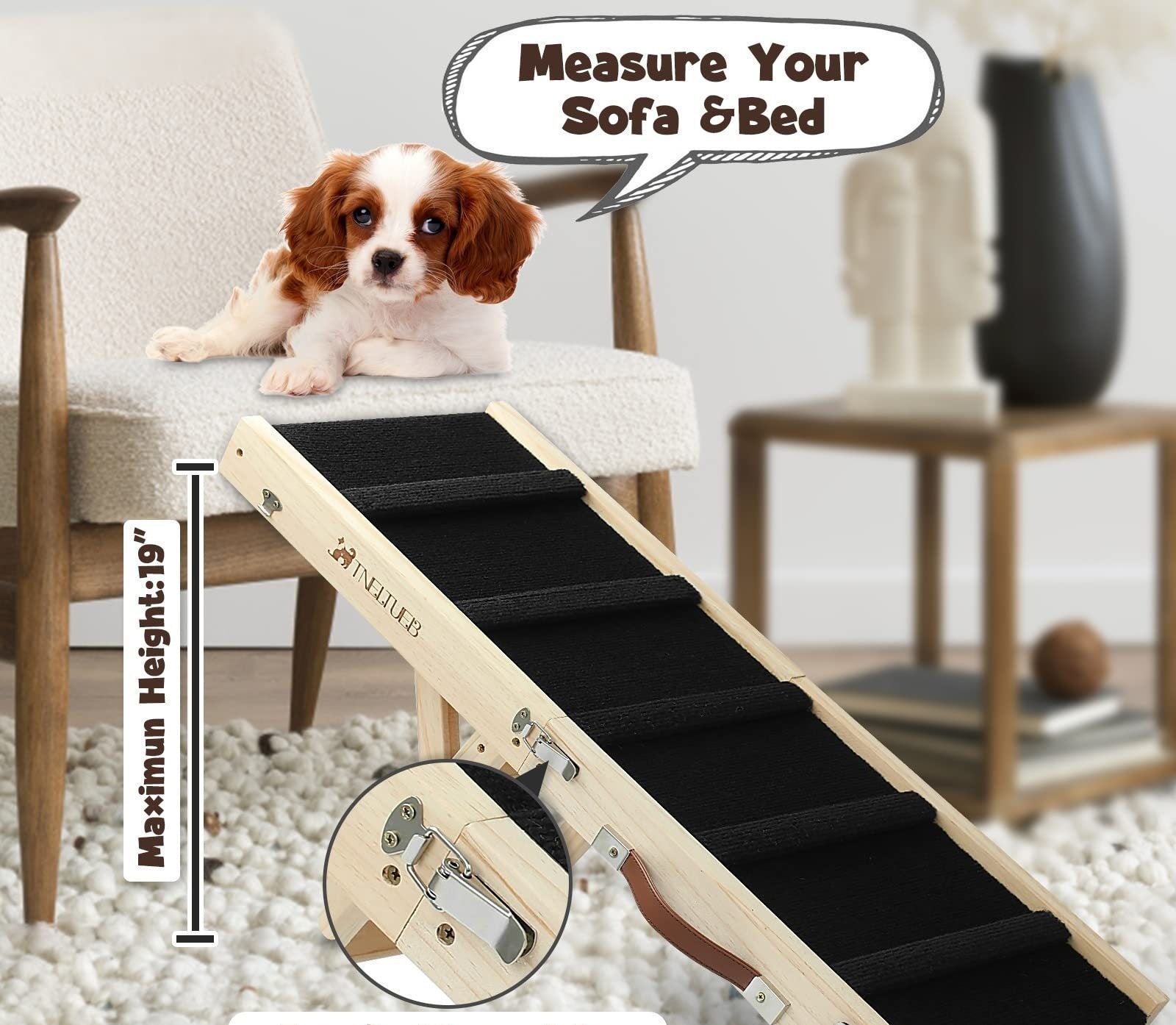 HKM-948435 Wooden Adjustable Non-Slip Pet Dog Ladder - Foldable and Portable