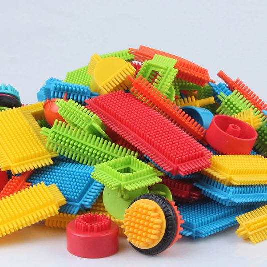 HKM-948499 Colorful Bristle Building Blocks Set - 30 Piece Construction Stacking Toy for Ages 3 and Up