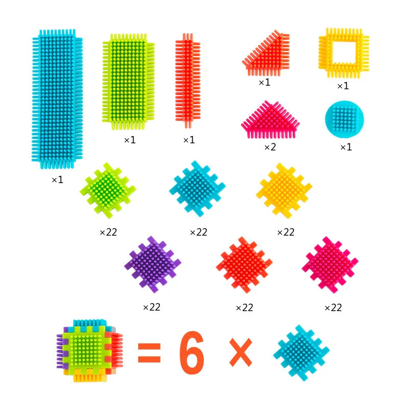 HKM-948499 Colorful Bristle Building Blocks Set - 30 Piece Construction Stacking Toy for Ages 3 and Up
