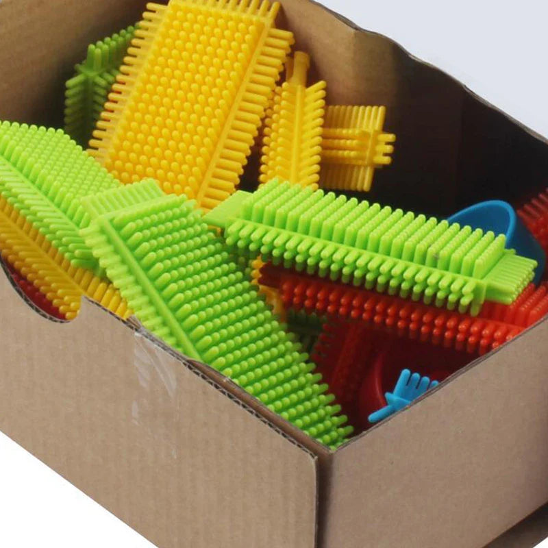 HKM-948499 Colorful Bristle Building Blocks Set - 30 Piece Construction Stacking Toy for Ages 3 and Up