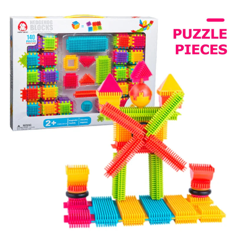 HKM-948499 Colorful Bristle Building Blocks Set - 30 Piece Construction Stacking Toy for Ages 3 and Up