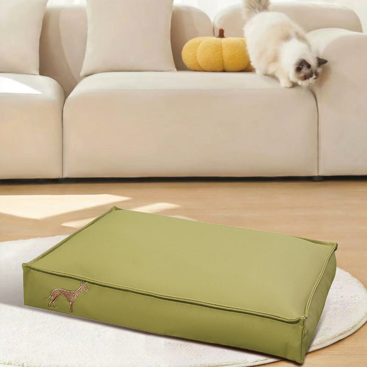 HKM-948691 Waterproof Removable Washable Scratch-Resistant Cat Litter Mat in Silver Gray, Matcha, Amber - Sizes S, M, L