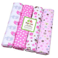 HKM-948755 Organic Cotton Receiving Blankets Set - 4 Soft Flannel Designs, 30"x30" Each, Ideal for Swaddling and Burp Cloths