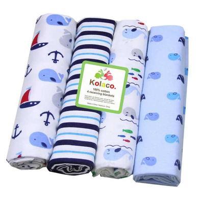 HKM-948755 Organic Cotton Receiving Blankets Set - 4 Soft Flannel Designs, 30"x30" Each, Ideal for Swaddling and Burp Cloths