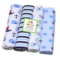 HKM-948755 Organic Cotton Receiving Blankets Set - 4 Soft Flannel Designs, 30"x30" Each, Ideal for Swaddling and Burp Cloths