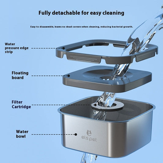 HKM-948947 Stainless Steel Floating Pet Water Bowl with Filter Element - Anti-Tumble Design