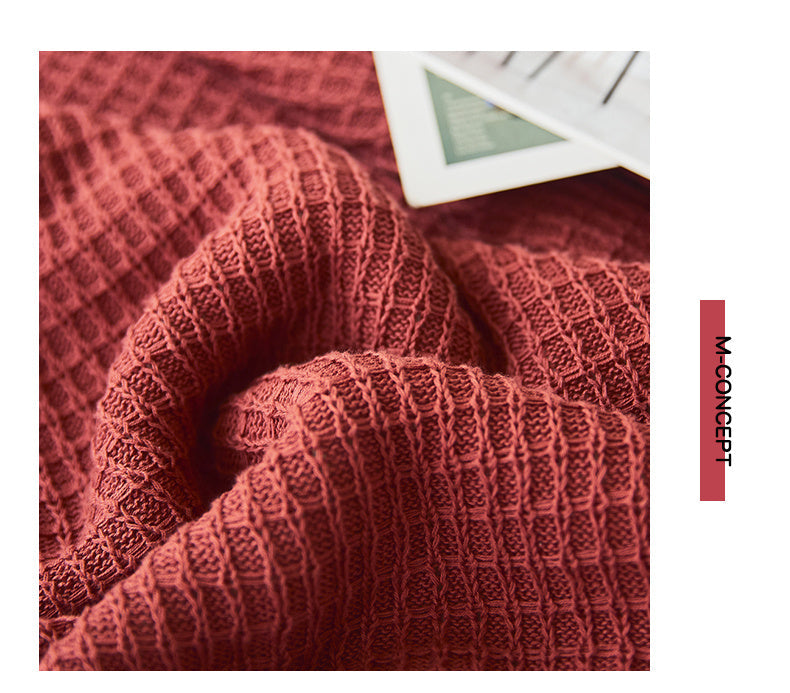 HKM-949075 Cozy Cotton Waffle Knitted Blanket for Office Naps - 130x160CM, Available in Multiple Colors