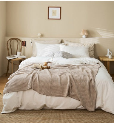 HKM-949075 Cozy Cotton Waffle Knitted Blanket for Office Naps - 130x160CM, Available in Multiple Colors
