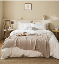 HKM-949075 Cozy Cotton Waffle Knitted Blanket for Office Naps - 130x160CM, Available in Multiple Colors