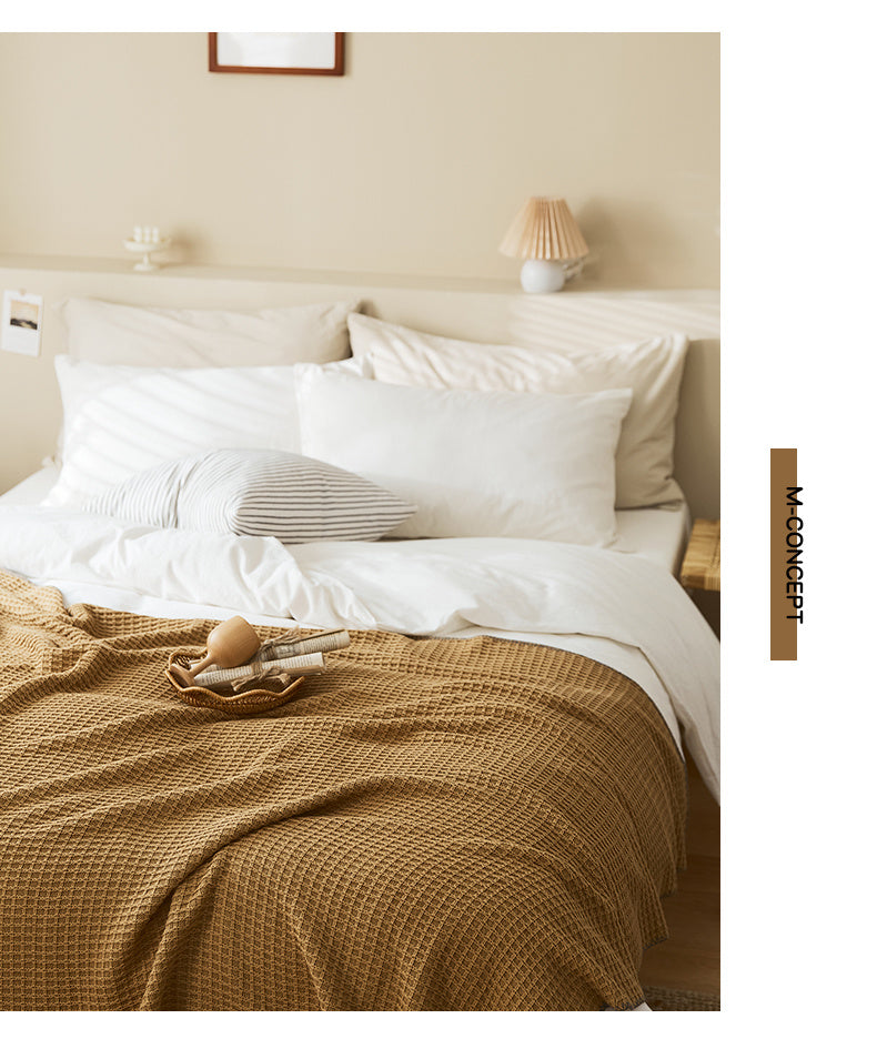 HKM-949075 Cozy Cotton Waffle Knitted Blanket for Office Naps - 130x160CM, Available in Multiple Colors