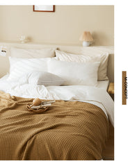 HKM-949075 Cozy Cotton Waffle Knitted Blanket for Office Naps - 130x160CM, Available in Multiple Colors