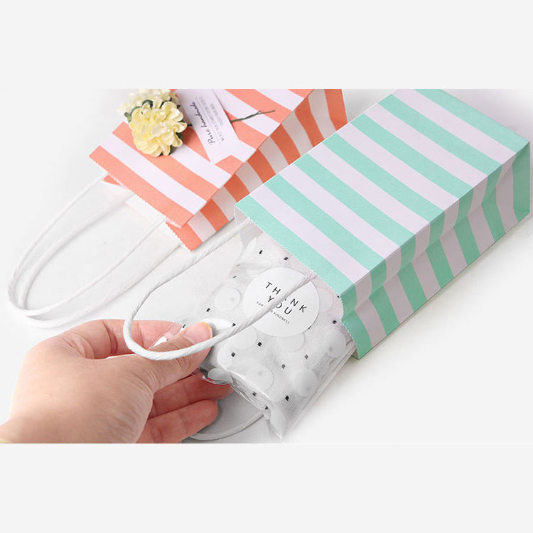 HKM-949203 Candy Color Striped White Kraft Paper Tote Bag - 7.5 x 5 x 12 cm Gift Bag