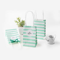 HKM-949203 Candy Color Striped White Kraft Paper Tote Bag - 7.5 x 5 x 12 cm Gift Bag