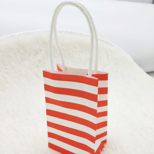 HKM-949203 Candy Color Striped White Kraft Paper Tote Bag - 7.5 x 5 x 12 cm Gift Bag