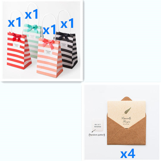 HKM-949203 Candy Color Striped White Kraft Paper Tote Bag - 7.5 x 5 x 12 cm Gift Bag