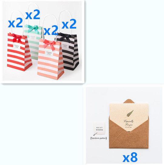 HKM-949203 Candy Color Striped White Kraft Paper Tote Bag - 7.5 x 5 x 12 cm Gift Bag