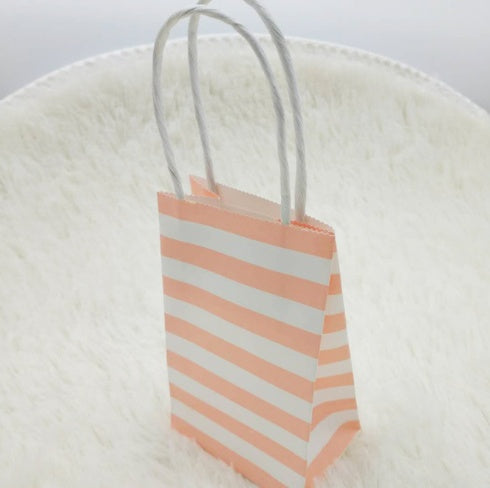 HKM-949203 Candy Color Striped White Kraft Paper Tote Bag - 7.5 x 5 x 12 cm Gift Bag