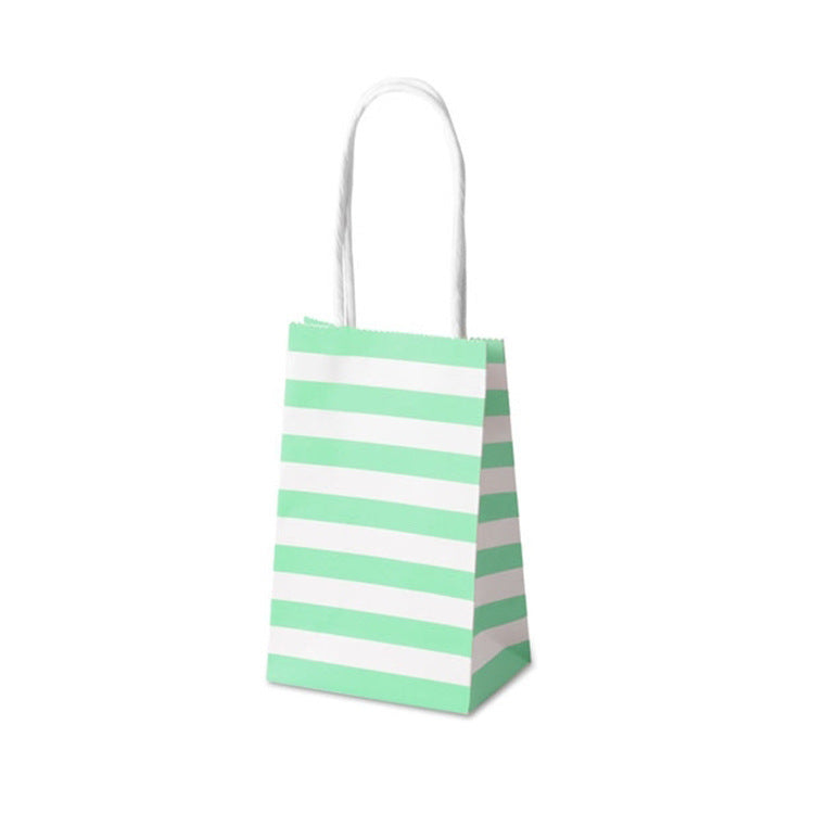 HKM-949203 Candy Color Striped White Kraft Paper Tote Bag - 7.5 x 5 x 12 cm Gift Bag